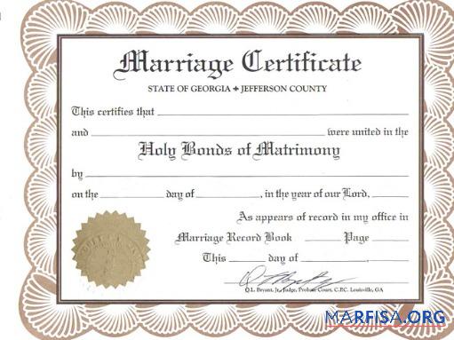 Printable USA Georgia marriage registrar marriage certificate template